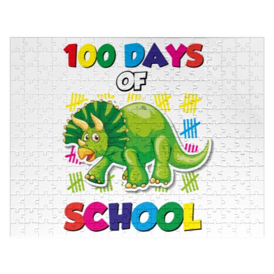 100 days of school green triceratops Jigsaw Puzzles