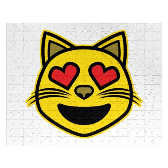 Heart Eyes Smiling Cat Face Funny Feline Lover Jigsaw Puzzles
