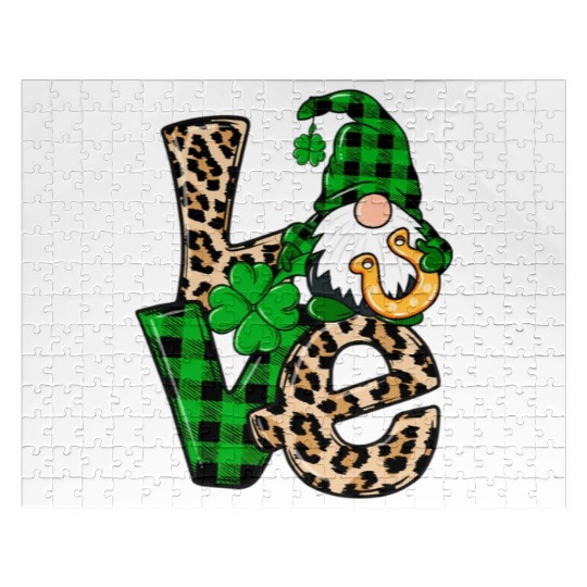 Love Irish Gnome Shamrock Leopard Plaid St Patrick Jigsaw Puzzles