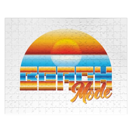Beach Mode - Retro 80s Neon Sunset Jigsaw Puzzles