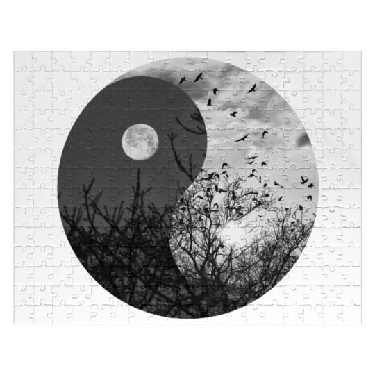 Yin and Yang of Moon and Sun in Black and White Jigsaw Puzzles