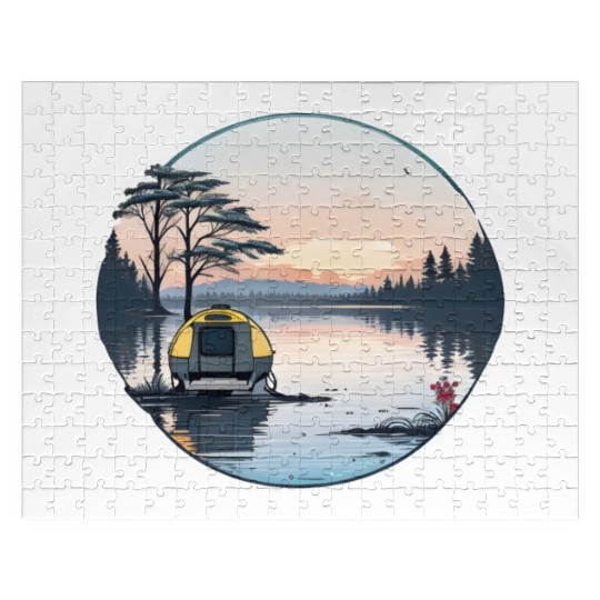 A Camper Enjoying A Serene Lakeside Jigsaw Puzzles
