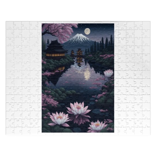 Asia Landscape by night Serene Mount Fuji Jigsaw Puzzles
