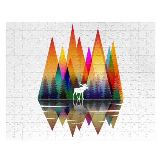 MOUNTAIN RAINBOW MOOSE Jigsaw Puzzles