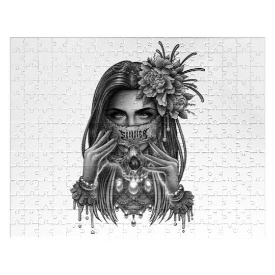 skull mask and peony flower Jigsaw Puzzles
