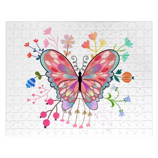 Butterfly flower pink insect bug floral nature Jigsaw Puzzles