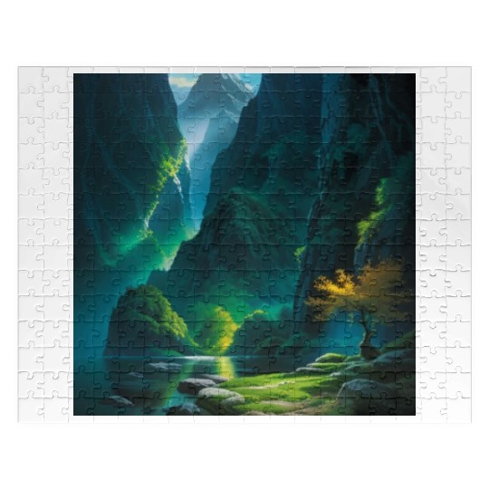 River Oasis at the bottom of Green Tropics Jigsaw Puzzles