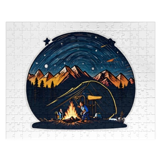 Camper Sitting By A Campfire Jigsaw Puzzles