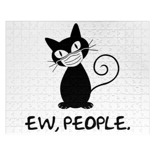 Funny Ew People Black Cat Face Mask Jigsaw Puzzles