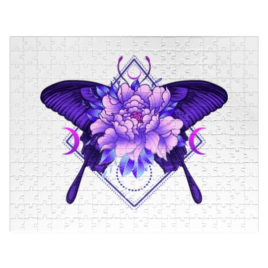 Peony Butterfly geometric tattoo Jigsaw Puzzles