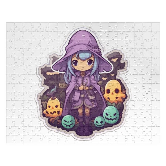 Cute Cartoonish Necromancer Summoning Friends Jigsaw Puzzles