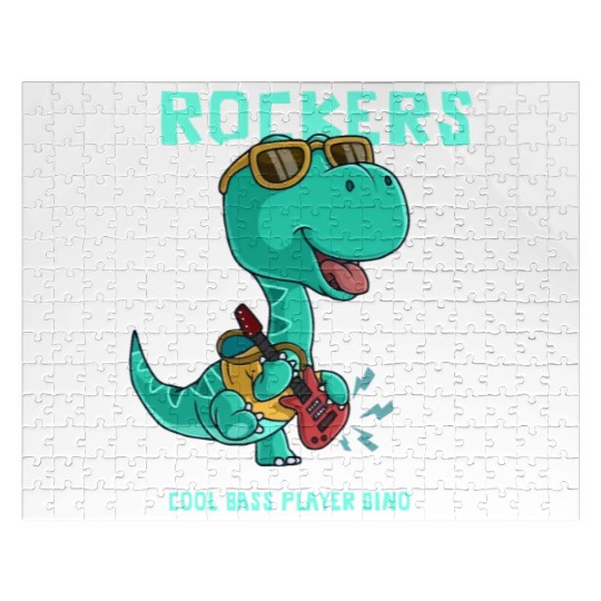 ROCKERS MAKE SOME NOISE COOL BASS PLAYER DINO Jigsaw Puzzles