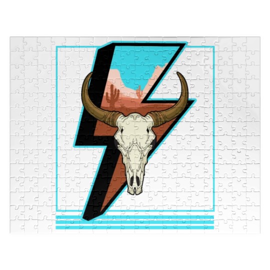 Cowboy Jigsaw Puzzles, Lightning Cow Skull Dessert Cactus
