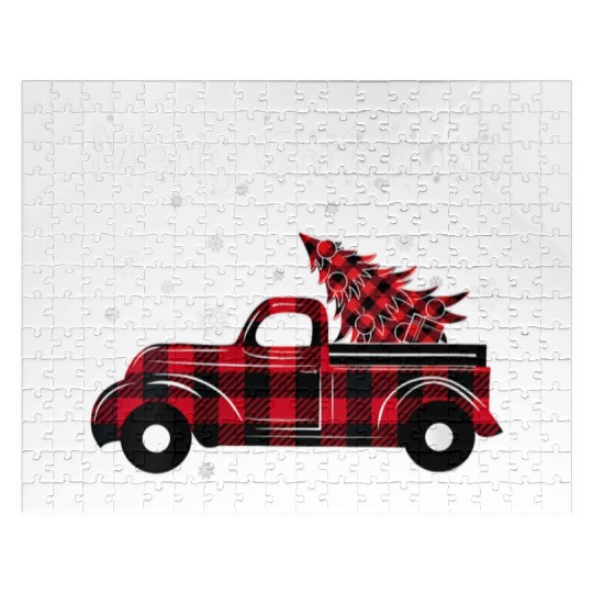 Merry Tree Wagon Buffalo Plaid Truck Jigsaw Puzzles