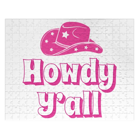 Howdy Y all Pink Cowboy Hat Jigsaw Puzzles