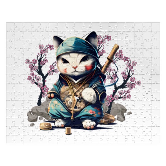 Samurai Cat Anime Kawaii Japanese Style Jigsaw Puzzles