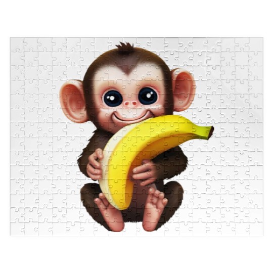 Chimpanzee with Banana - Monkey Lover Design Jigsaw Puzzles