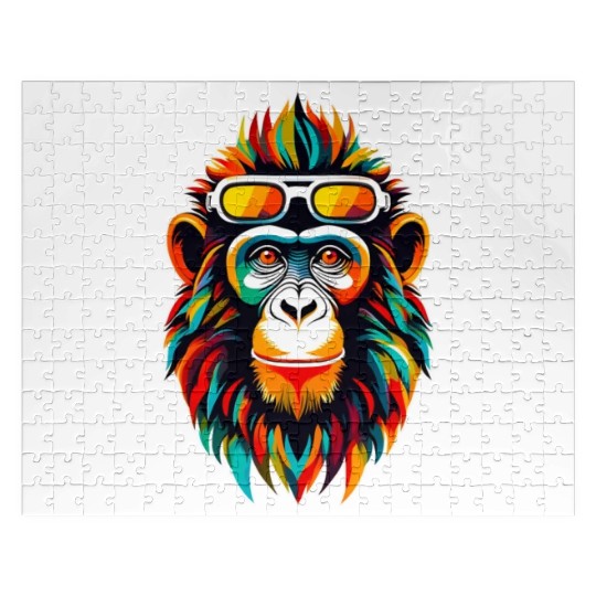 Retro Cyberpunk Monkey With Bold Colors Jigsaw Puzzles