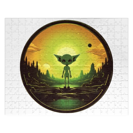 Green Alien at Sunset Jigsaw Puzzles