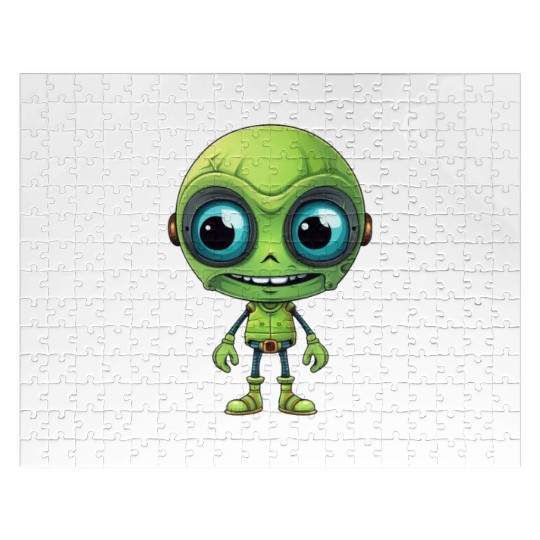 Green Alien Cyborg Head with Teeth - "You Know Jigsaw Puzzles