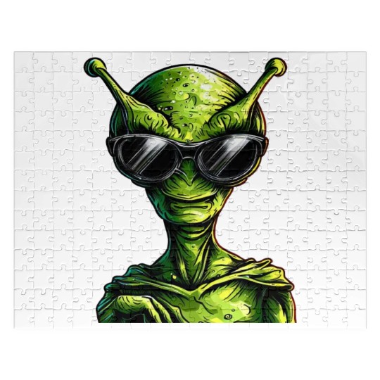Cool Green Alien - Extraterrestrial with Jigsaw Puzzles