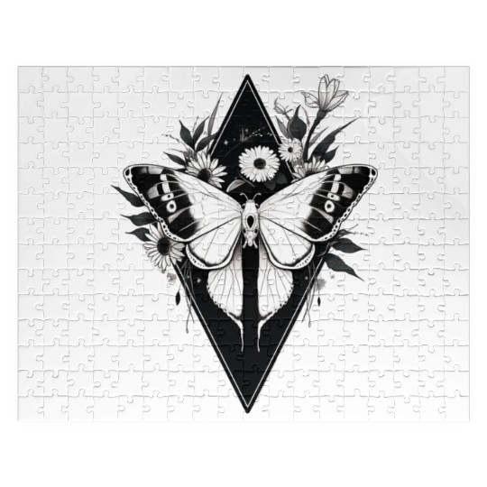 Black and White Gothic Moth Jigsaw Puzzles