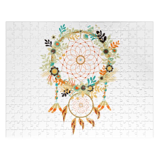 Vintage flowers feather jewelry gift dream catcher Jigsaw Puzzles