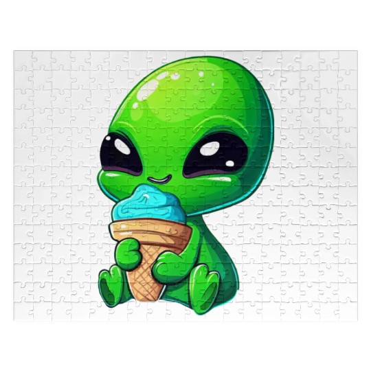 Alien Extraterrestrial Ice Blue Green Jigsaw Puzzles