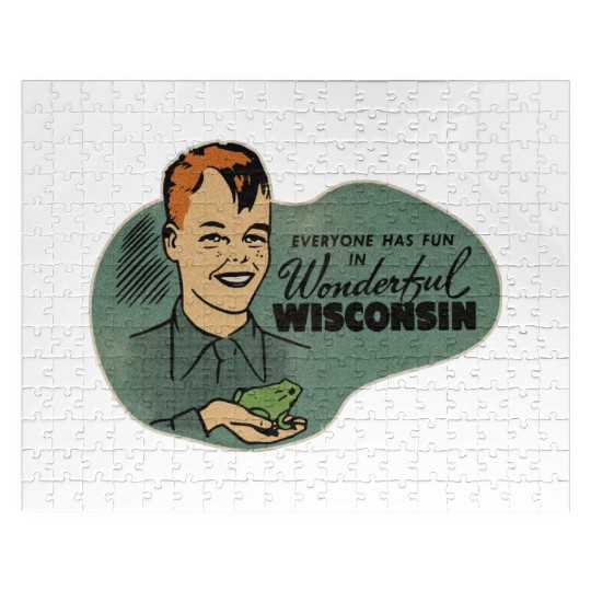 Vintage Wisconsin Tourist Frog Weird Kid Jigsaw Puzzles
