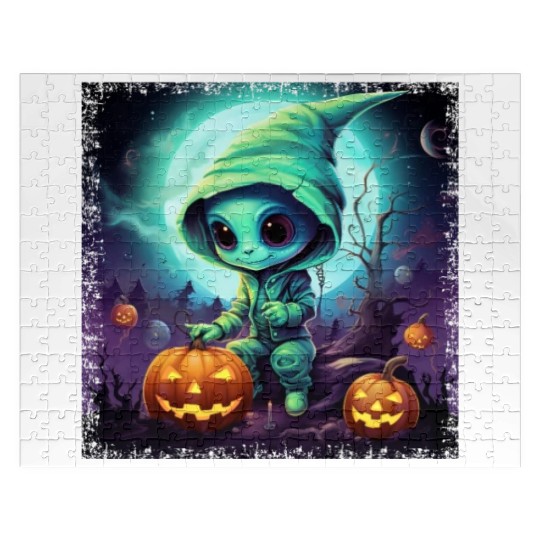 Alien Halloween: Green Extraterrestrial with Jigsaw Puzzles