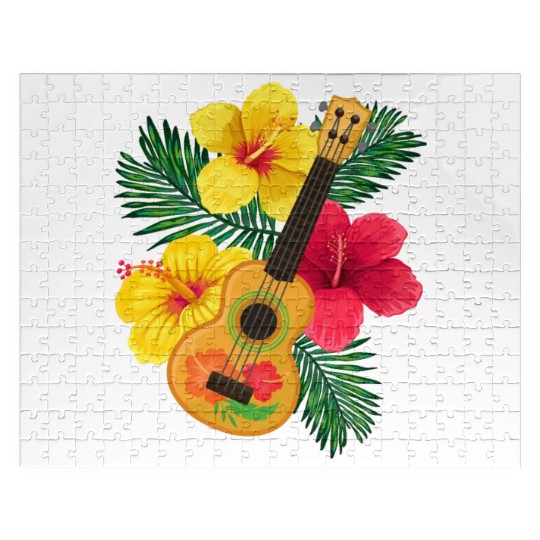 Hawaii Ukulele and Hibiscus Flowers Summer Jigsaw Puzzles