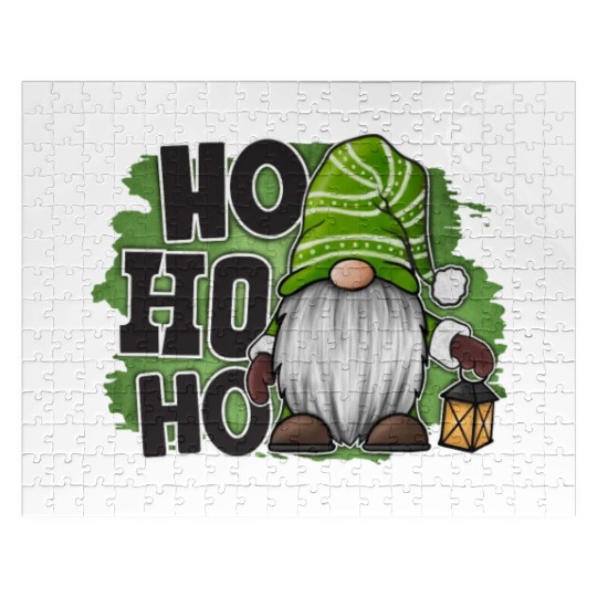 Ho Ho Ho Green Gnome Christmas Xmas Holiday Santa Jigsaw Puzzles