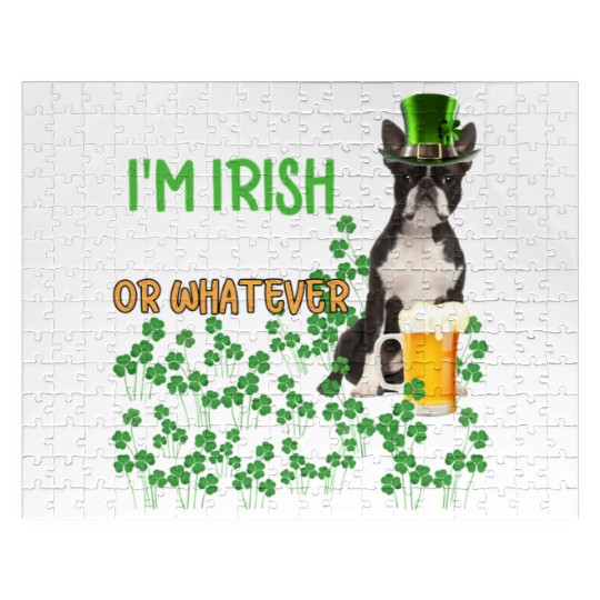 Boston Terrier Kiss Me I'm Irish Or Drunk Or Whate Jigsaw Puzzles