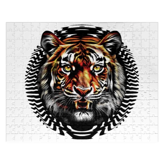 Tiger and tribal pattern Jigsaw Puzzles