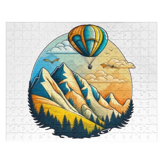 Hot air balloon over the mountains Jigsaw Puzzles
