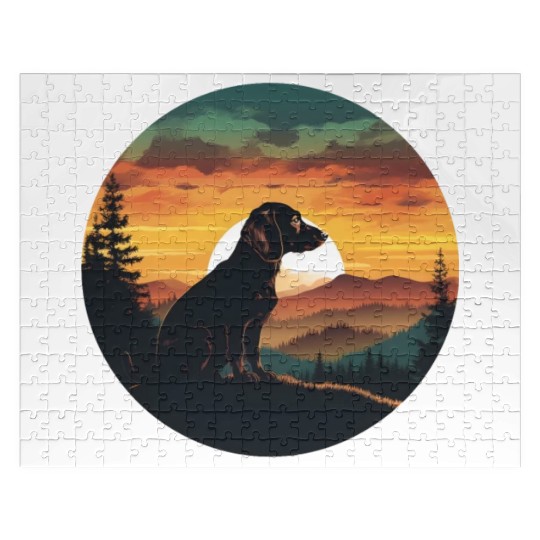 Sunset Serenity: Vintage Dachshund Silhouett Jigsaw Puzzles