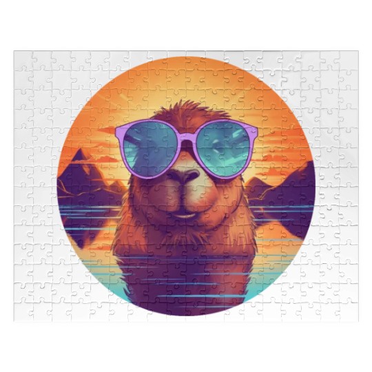 Sunset Serenity: Rustic Capybara Stripe Illustrate Jigsaw Puzzles