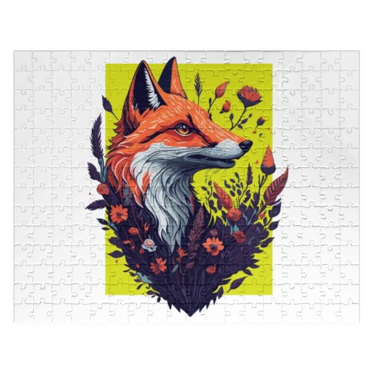 FLOWER FOX YELLOW Jigsaw Puzzles
