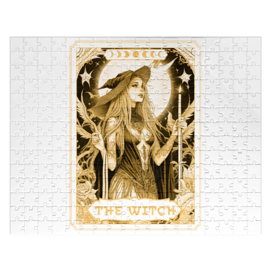 Dark Witch Tarot Card Magic Boho Mystic Celestial Jigsaw Puzzles