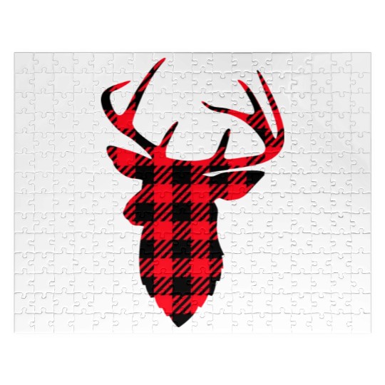 Deer Head Buffalo Plaid Jigsaw Puzzles