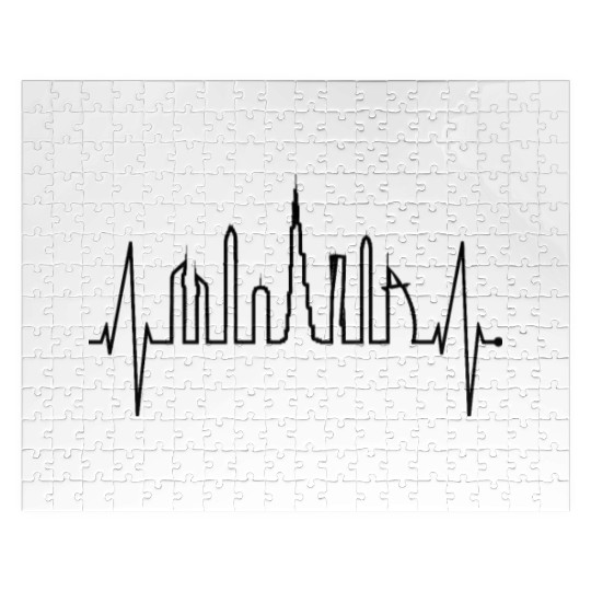 Dubai Skyline Heartbeat Burj Khalifa Silhouette Jigsaw Puzzles