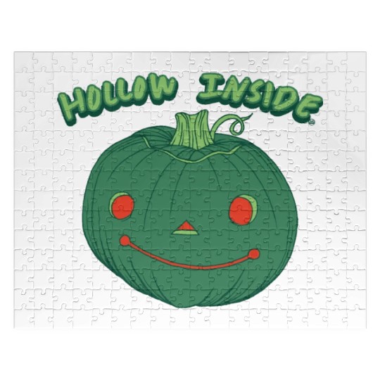 Hollow Inside - Punny Green Jack-o-Lantern Pumpkin Jigsaw Puzzles