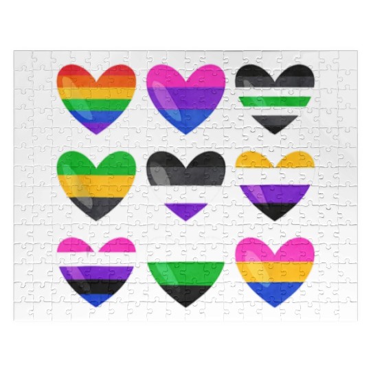 Lesbian And Gay Flag LGBTQ LGBT Rainbow Heart Jigsaw Puzzles