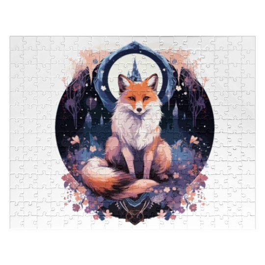 Celestial moon flower fox sitting tall Jigsaw Puzzles