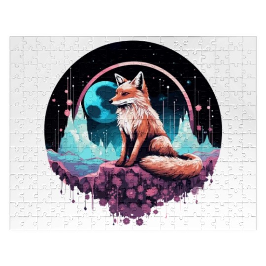 Celestial moon flower fox sitting tall Jigsaw Puzzles