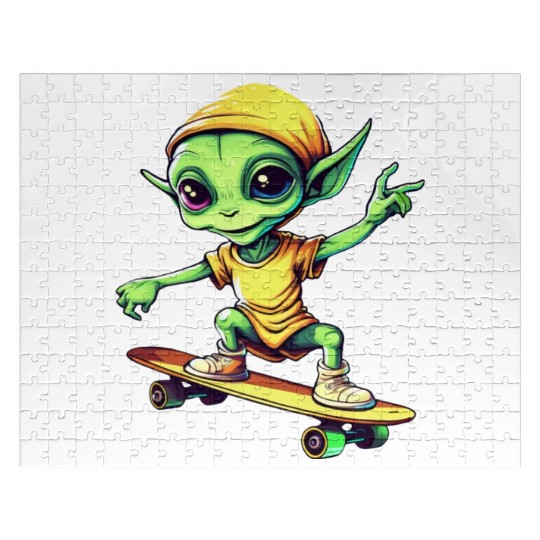 Green Alien Skateboarder: Intergalactic Moves Jigsaw Puzzles