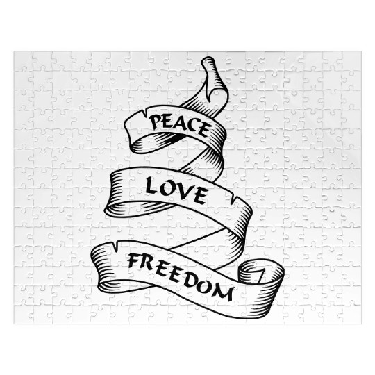 Peace love freedom blue pennant or banner Jigsaw Puzzles