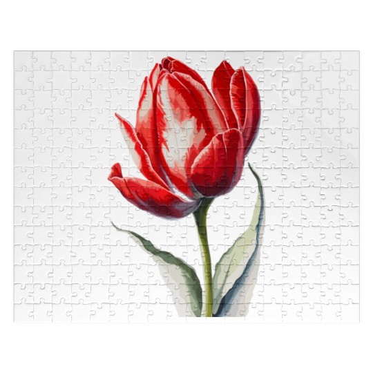 a red tulip flower Watercolor Jigsaw Puzzles