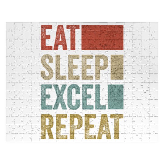 Vintage Retro Eat Sleep Excel Repeat Funny Excel Jigsaw Puzzles