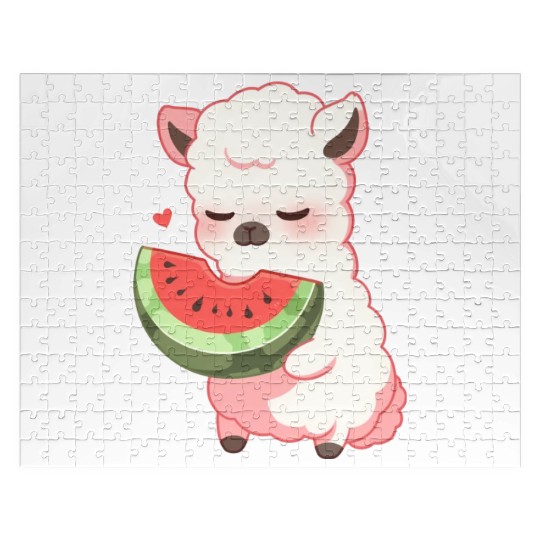 Adorable Kawaii Llama Savoring Sweet Watermelon Jigsaw Puzzles